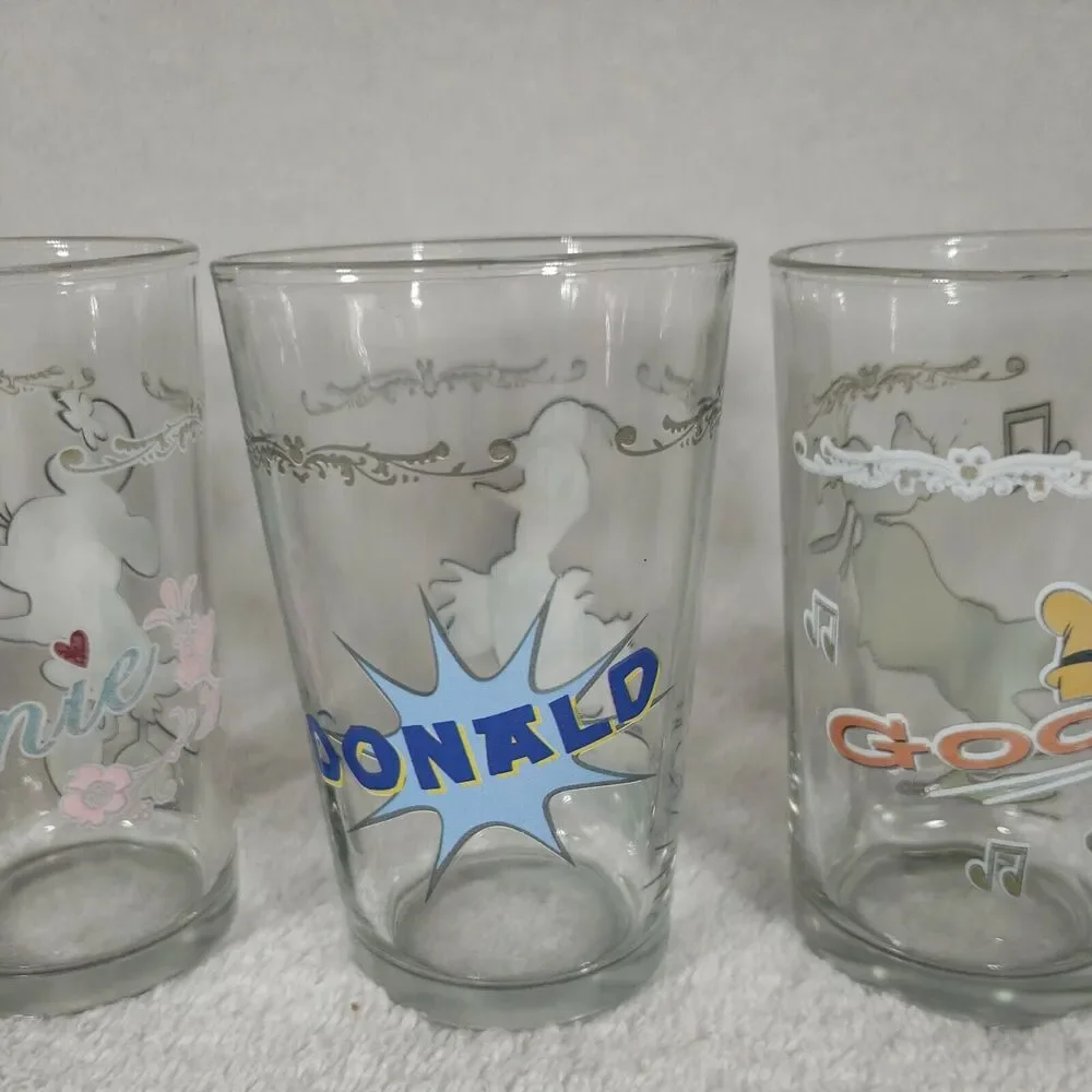 Disney Mickey Mouse Minnie Donald Duck Goofy Vintage Juice Glasses Rare Uncommon